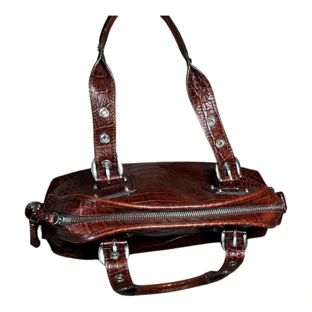 NORDSTROM Elegant Brown Crocodile-Embossed Leather Handbag
